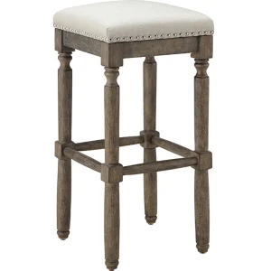 * Aiden Upholstered Tan Backless Barstool With Nailhead Trim, 30 Promotion Shop