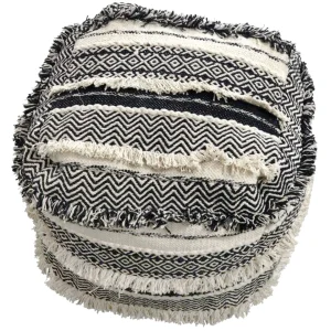 * Alex Handwoven Fringe Square Pouf Flash Sale Cheap