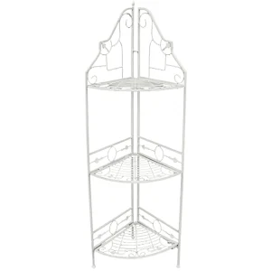 * Antique White Scrolled Metal Folding Corner Shelf Rack, 51.5 Premium Store