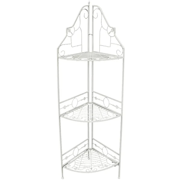 * Antique White Scrolled Metal Folding Corner Shelf Rack, 51.5 Premium Store