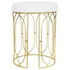 * Arca Glazed Gold Wire Vanity Stool/Padded White Faux Leather Seat Outlet Best Sale