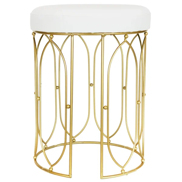 * Arca Glazed Gold Wire Vanity Stool/Padded White Faux Leather Seat Outlet Best Sale