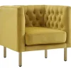 * Bendell Yellow Velvet Tufted Accent Club Chair With Gold Legs Opening Sales Store