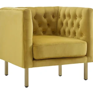 * Bendell Yellow Velvet Tufted Accent Club Chair With Gold Legs Opening Sales Store