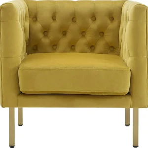 * Bendell Yellow Velvet Tufted Accent Club Chair With Gold Legs Opening Sales Store