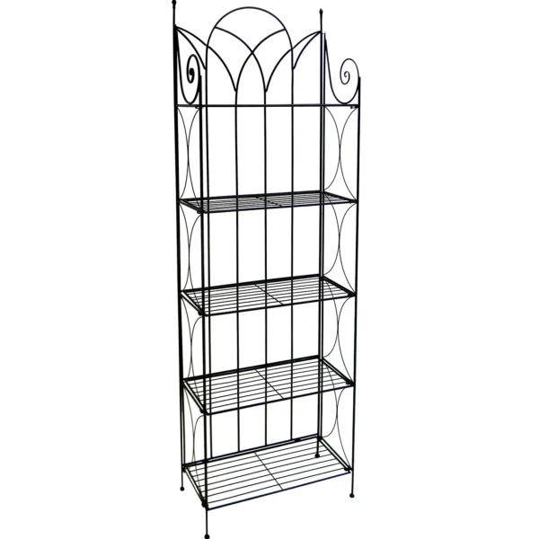 * Black 5 Tier Gothic Baker Rack With Metal Wire Shelves Promotion Clearance