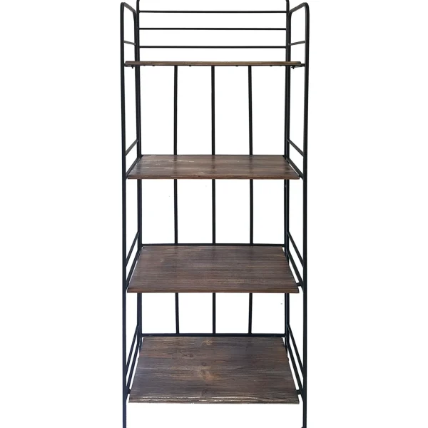 * Black 4 Tier Metal Baker Rack With Folding Wood Top Shelves Gift Selection Flash Sale