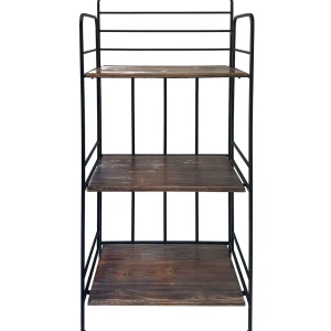 * Black 3 Tier Metal Baker Rack With Folding Wood Top Shelves Gift Selection Flash Sale