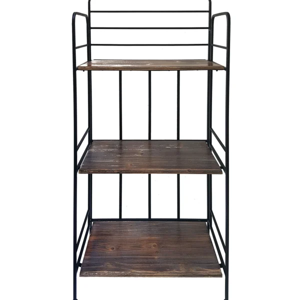 * Black 3 Tier Metal Baker Rack With Folding Wood Top Shelves Gift Selection Flash Sale