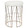 * Diago Metallic Blush Wire Vanity Stool/Padded White Faux Leather Seat Good Quality Cheap
