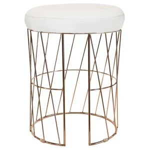 * Diago Metallic Blush Wire Vanity Stool/Padded White Faux Leather Seat Good Quality Cheap