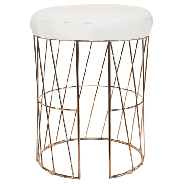 * Diago Metallic Blush Wire Vanity Stool/Padded White Faux Leather Seat Good Quality Cheap