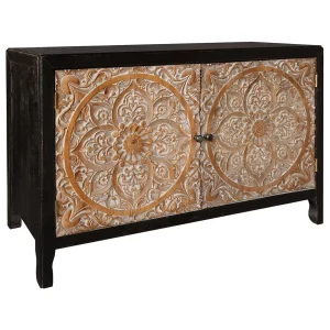 * 2-Door Carved Black Long Cabinet Opening Sales Online