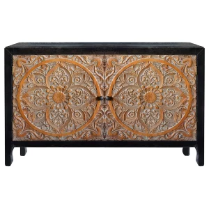 * 2-Door Carved Black Long Cabinet Opening Sales Online