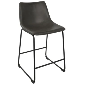 * Drake Modern Faux Leather Industrial Barstool, Dark Grey Opening Sales Best Sale