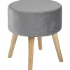* Emmy Grey Velvet Round Wood Leg Ottoman Clearance Clearance