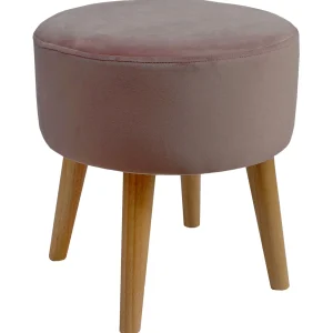 * Emmy Rose Velvet Round Wood Leg Ottoman Flash Sale Online