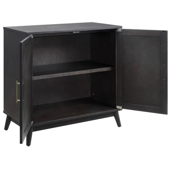 * Ezra 2-Door Dark Brown Cabinet With Gold Handle Opening Sales Discount