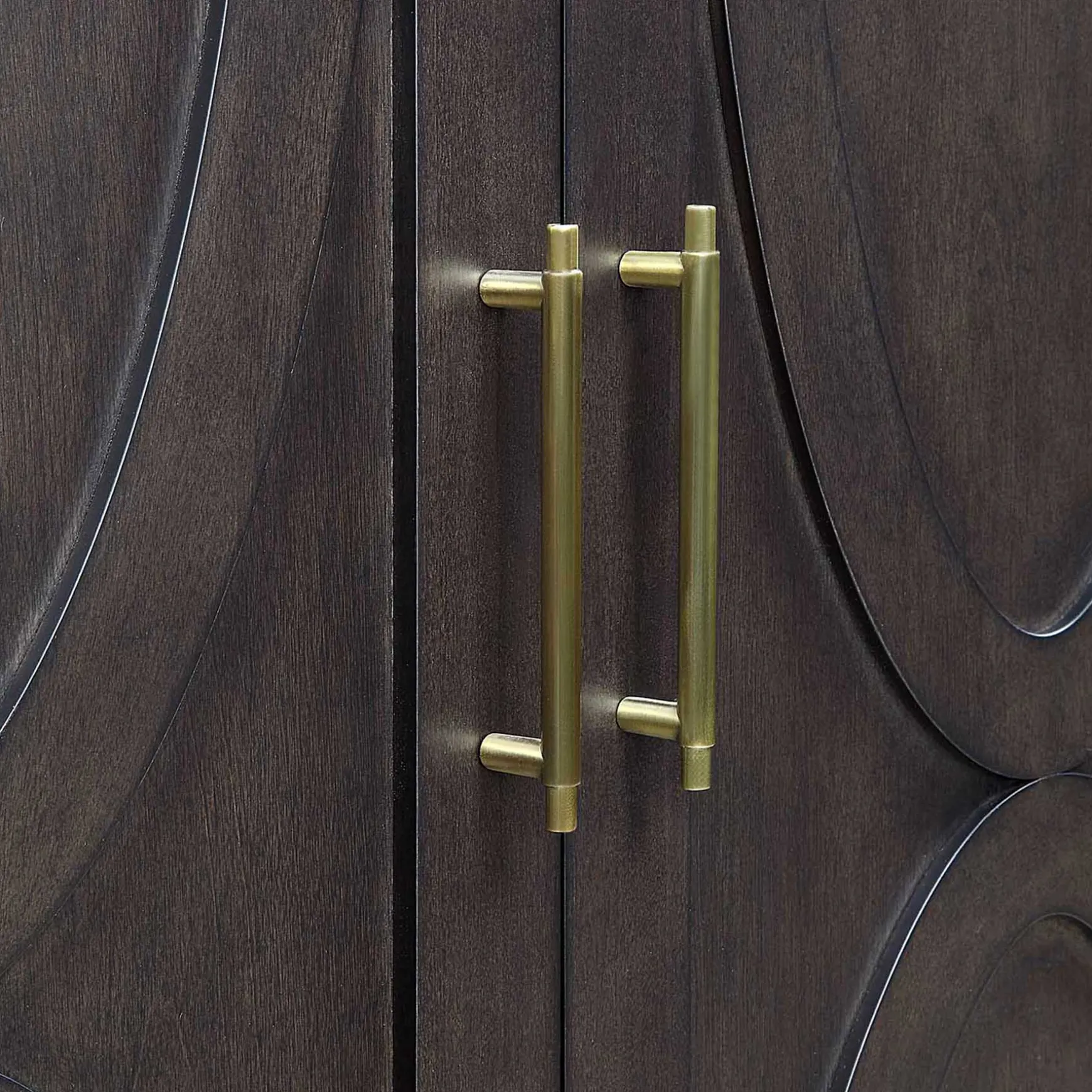 * Ezra 2-Door Dark Brown Cabinet With Gold Handle Opening Sales Discount