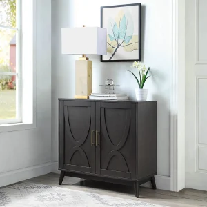 * Ezra 2-Door Dark Brown Cabinet With Gold Handle Opening Sales Discount