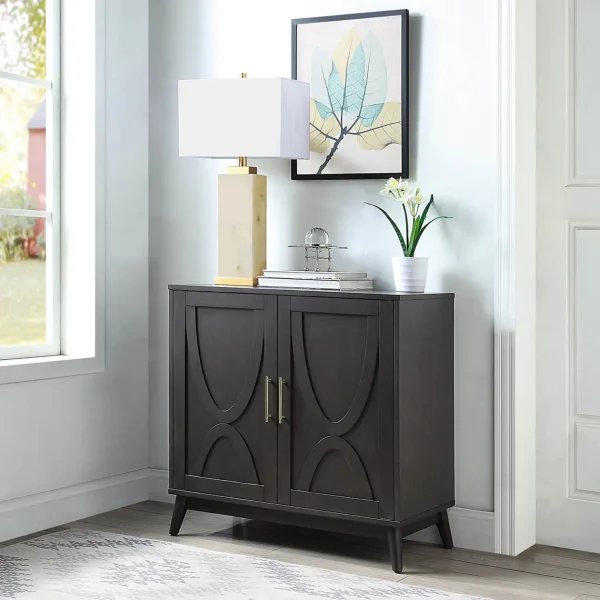 * Ezra 2-Door Dark Brown Cabinet With Gold Handle Opening Sales Discount