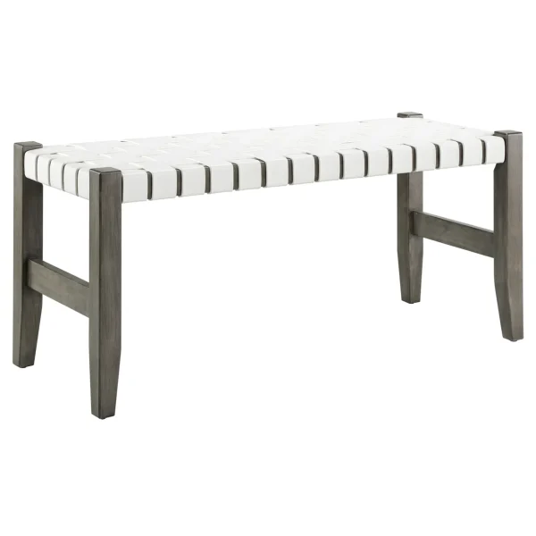 * Faux Leather Ivory Strap Bench Opening Sales Discount