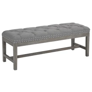 * Ferdinand Tufted Tan Linen Wood Bench With Double Nailhead Opening Sales Fashion