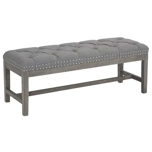 * Ferdinand Tufted Tan Linen Wood Bench With Double Nailhead Opening Sales Fashion