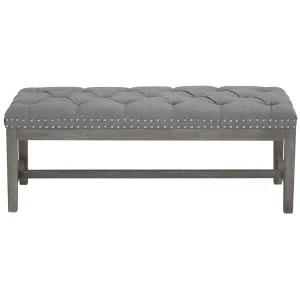 * Ferdinand Tufted Tan Linen Wood Bench With Double Nailhead Opening Sales Fashion