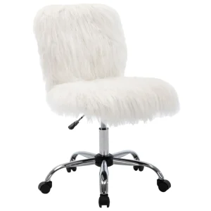 * Fiona White Faux Fur Adjustable Office Chair Low Price Hot