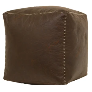* Honeybloom Faux Leather Brown Pouf With Baseball Stitch Opening Sales Online