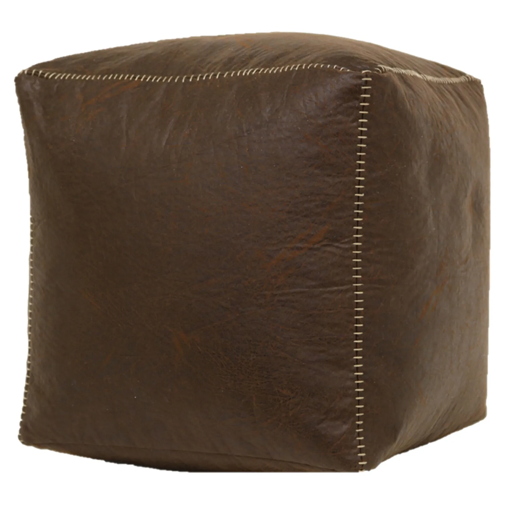 honeybloom_faux_leather_brown_pouf_with_baseball_stitch_opening_sales_0.webp * Honeybloom Faux Leather Brown Pouf With Baseball Stitch Opening Sales Online