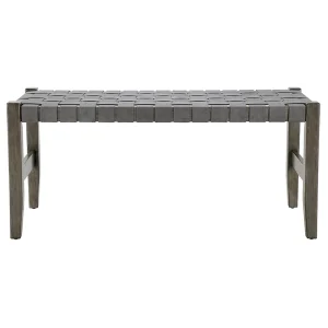 * Honeybloom Faux Leather Dark Grey Strap Bench Clearance Cheap