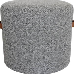 * Honeybloom Rica Textured Pouf With Faux Leather Handles, Grey Less Expensive Hot