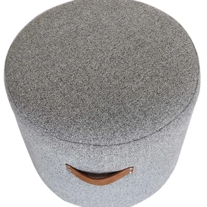 * Honeybloom Rica Textured Pouf With Faux Leather Handles, Grey Less Expensive Hot