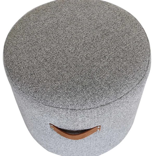 * Honeybloom Rica Textured Pouf With Faux Leather Handles, Grey Less Expensive Hot
