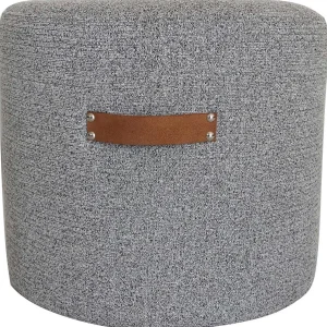 * Honeybloom Rica Textured Pouf With Faux Leather Handles, Grey Less Expensive Hot