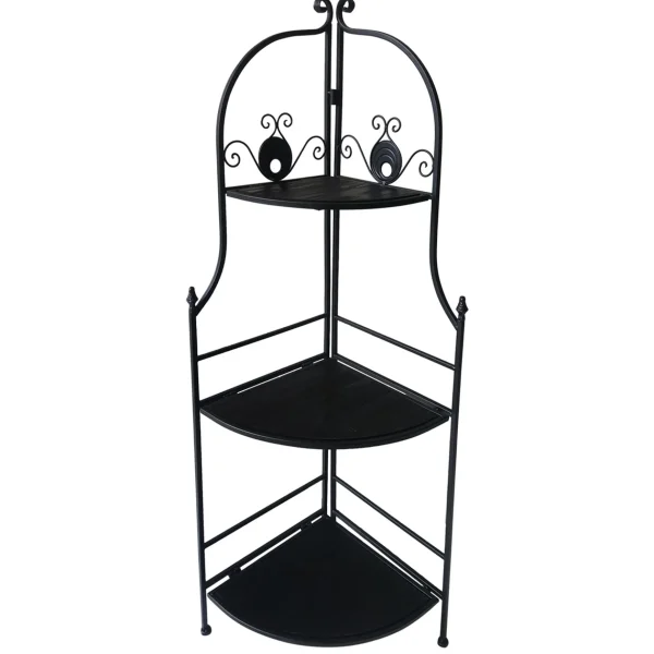* 48In. Black Metal Corner Rack With Folding Wood Shelves Discount Online
