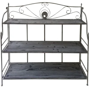 * 40In. Rustic Metal Rack With Folding Wood Top Shelves Outlet New