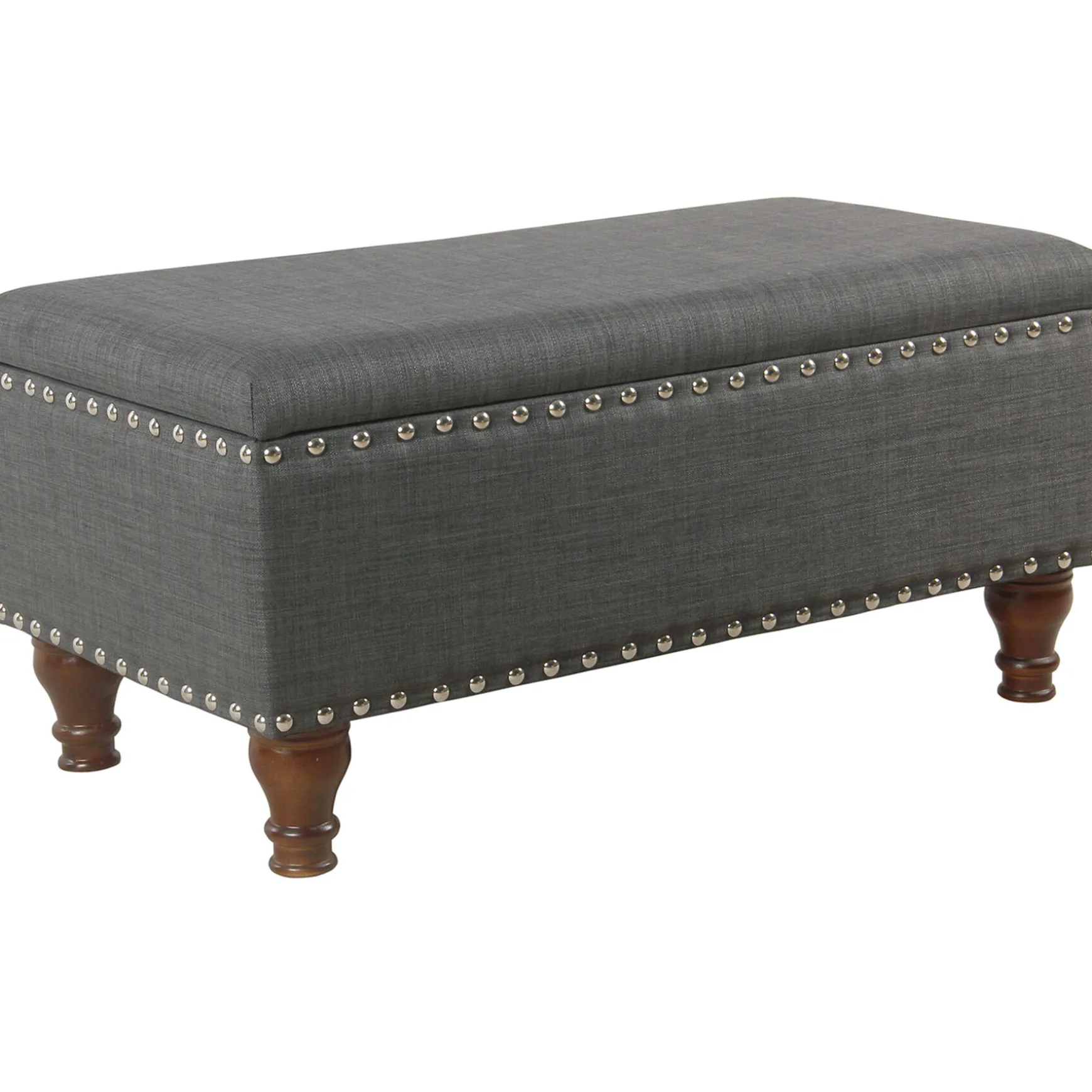 * Jasmine Charcoal Grey Upholstered Storage Bench With Nail Heads Discount Online Clearance