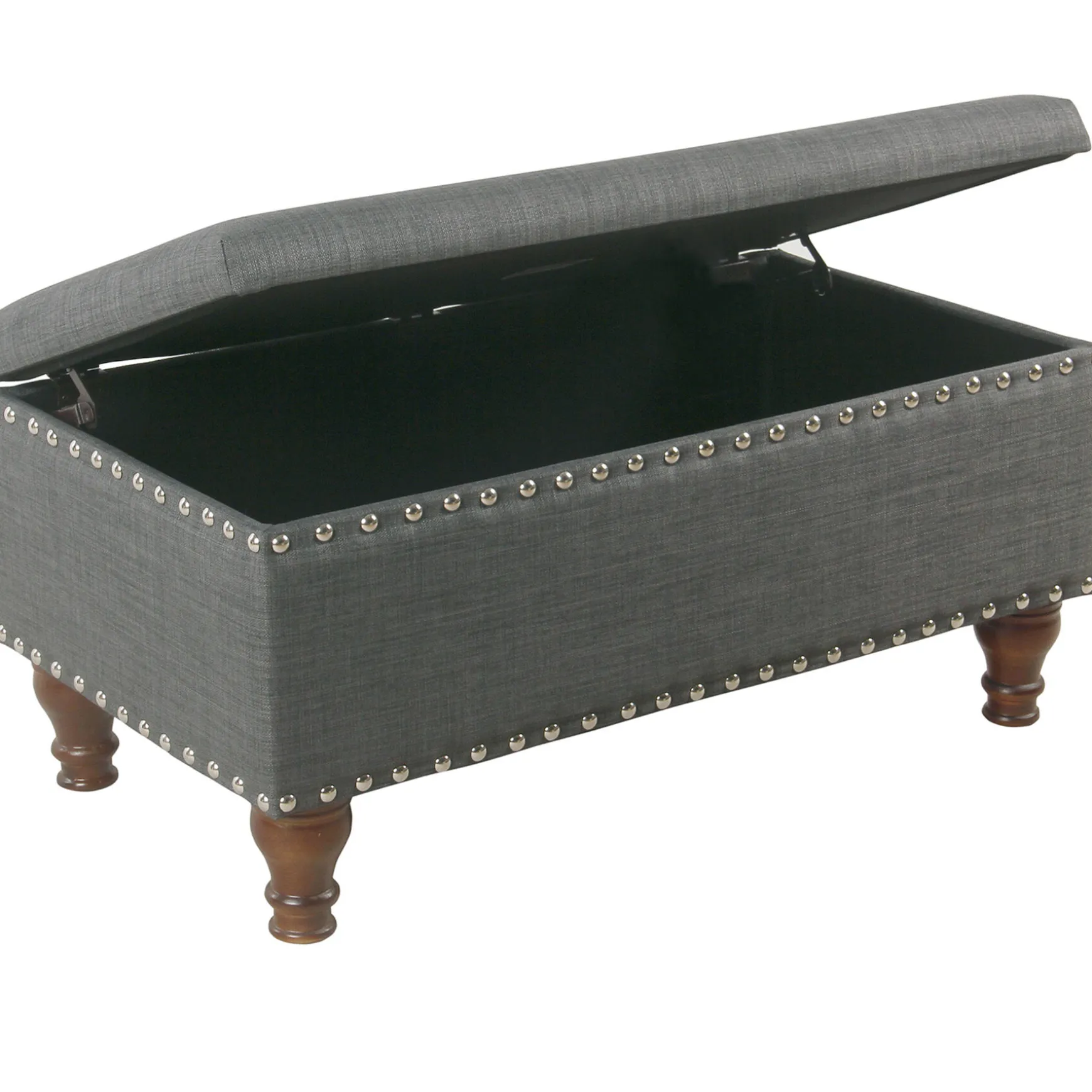 * Jasmine Charcoal Grey Upholstered Storage Bench With Nail Heads Discount Online Clearance