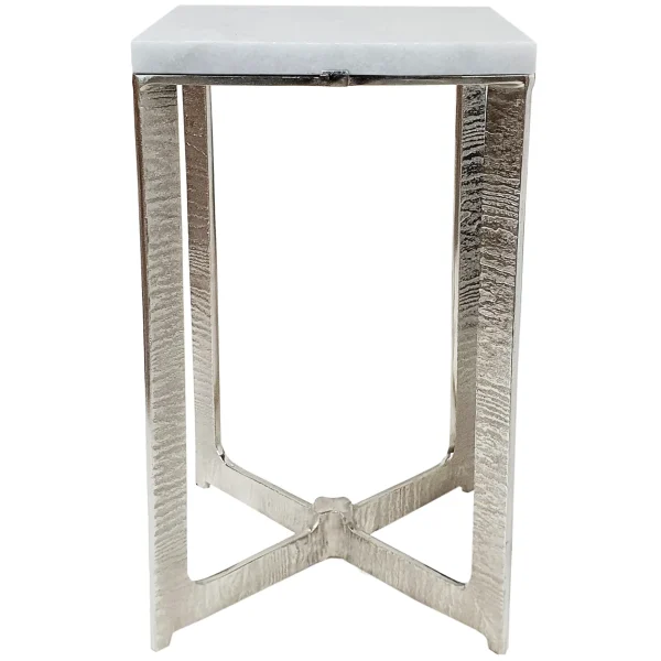 * Judd Silver Accent Table With Marble Top Premium New