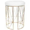 * Keira Glazed Gold Wire Vanity Stool & Padded White Faux Leather Seat Cheaper Online