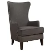 * Kori Charcoal Grey High Back Accent Chair With Nailhead Trim Good Quality Outlet