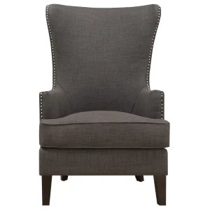 * Kori Charcoal Grey High Back Accent Chair With Nailhead Trim Good Quality Outlet