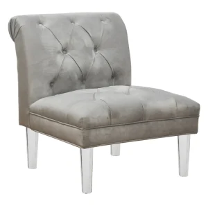 * Laila Ali Grey Tufted Accent Chair With Clear Acrylic Legs Outlet Hot