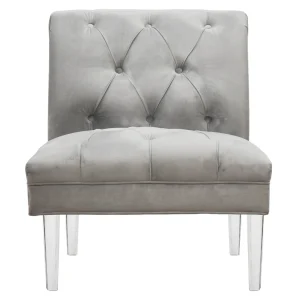 * Laila Ali Grey Tufted Accent Chair With Clear Acrylic Legs Outlet Hot