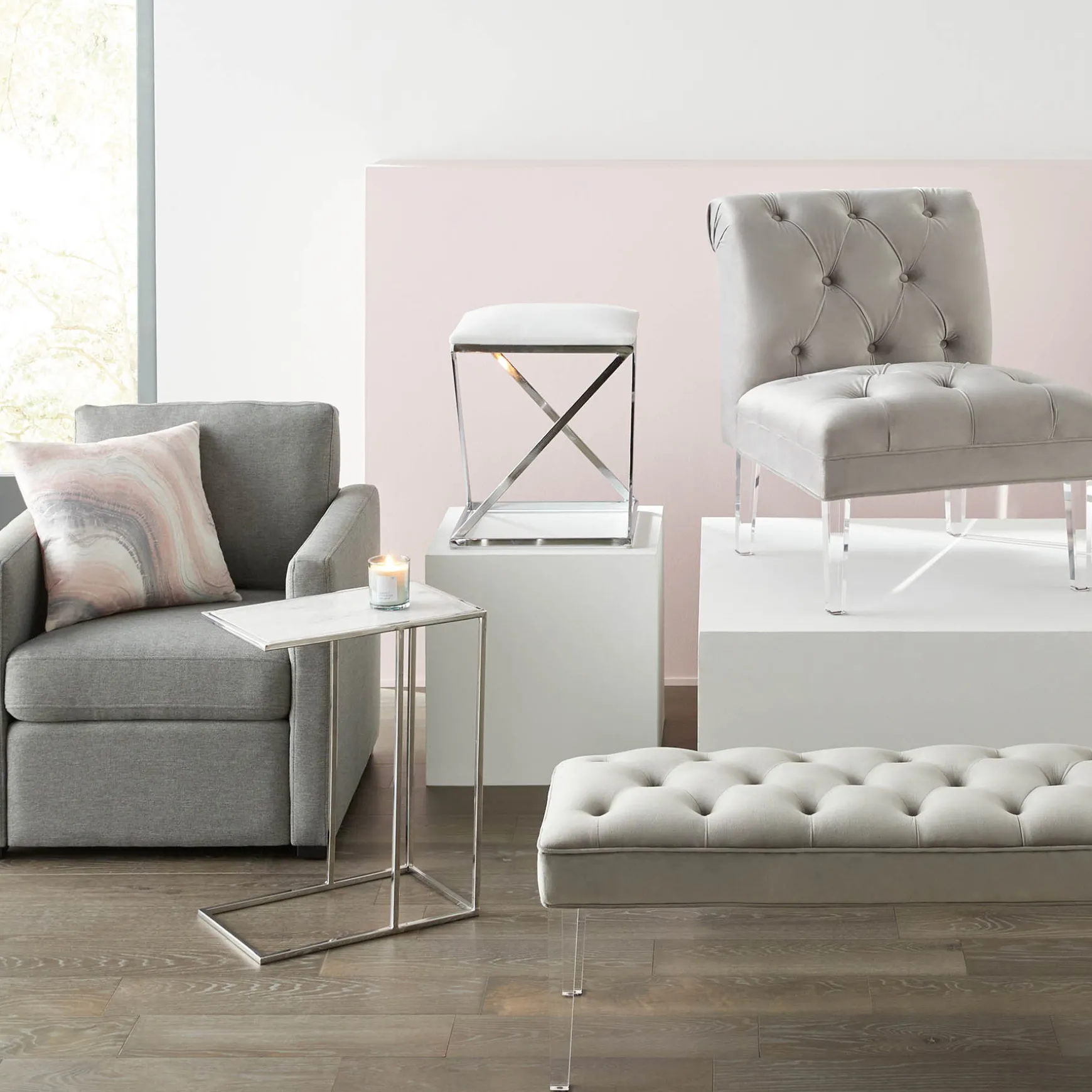 laila_ali_grey_tufted_accent_chair_with_clear_acrylic_legs_outlet_4.webp * Laila Ali Grey Tufted Accent Chair With Clear Acrylic Legs Outlet Hot