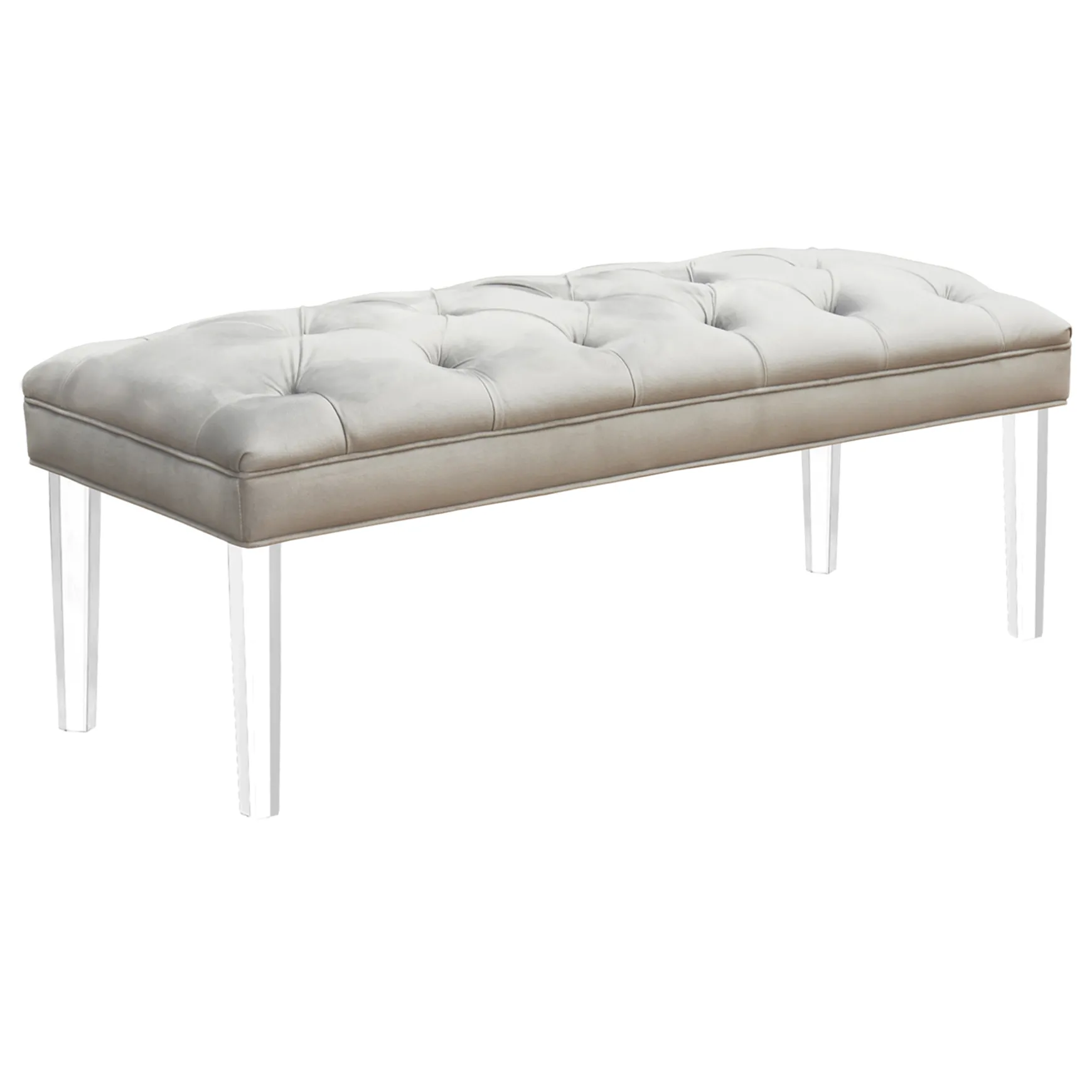 * Laila Ali Grey Tufted Acrylic Leg Bench, Kd Online Discount New