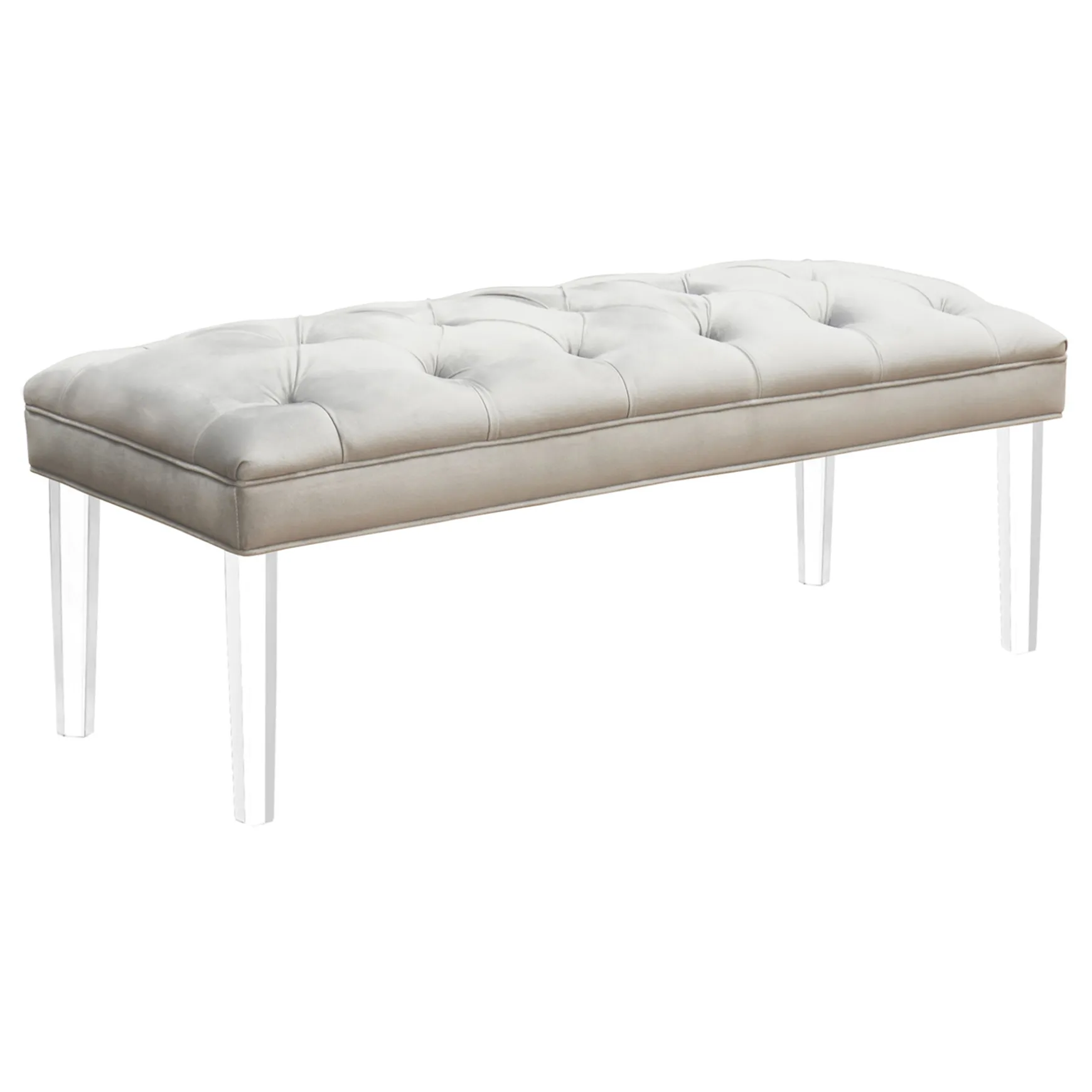 * Laila Ali Grey Tufted Acrylic Leg Bench, Kd Online Discount New